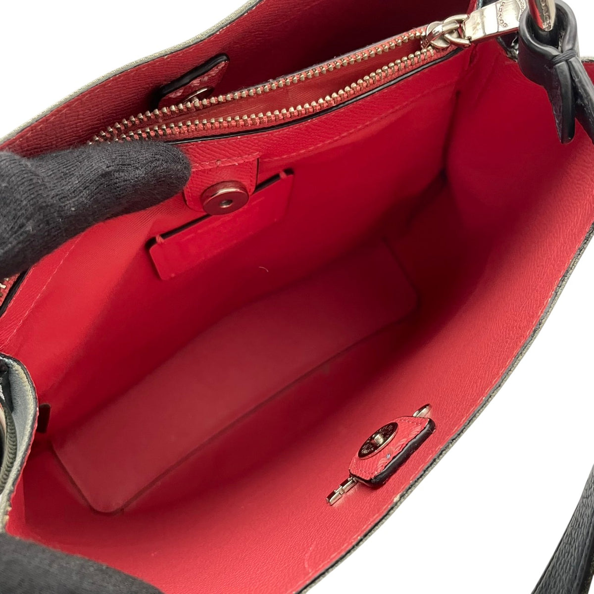 良品 COACH コーチ 91136 アベニュー タウン バケットバッグ トートバッグ ライトブルー 水色 デニム レザー ホースアンドキャリッジ ロゴ シルバー金具 ワンハンドル 肩掛け バケツ型 レディース カジュアル デイリー S84