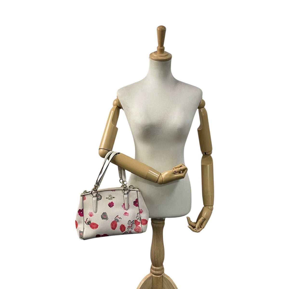 良品 COACH コーチ F55538 ミニ クリスティー キャリーオール ハーフトーン フローラル 花柄 アイボリー PVC レザー 2way ハンドバッグ ショルダーバッグ 斜めがけ ゴールド金具 レディース エレガント S84