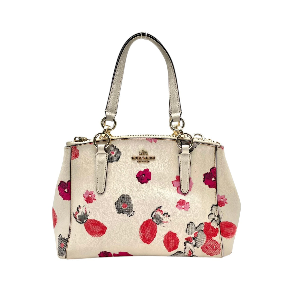 良品 COACH コーチ F55538 ミニ クリスティー キャリーオール ハーフトーン フローラル 花柄 アイボリー PVC レザー 2way ハンドバッグ ショルダーバッグ 斜めがけ ゴールド金具 レディース エレガント S84