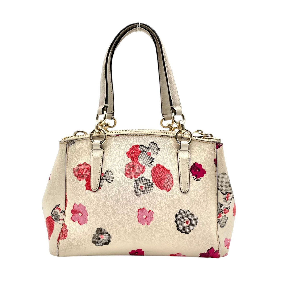 良品 COACH コーチ F55538 ミニ クリスティー キャリーオール ハーフトーン フローラル 花柄 アイボリー PVC レザー 2way ハンドバッグ ショルダーバッグ 斜めがけ ゴールド金具 レディース エレガント S84