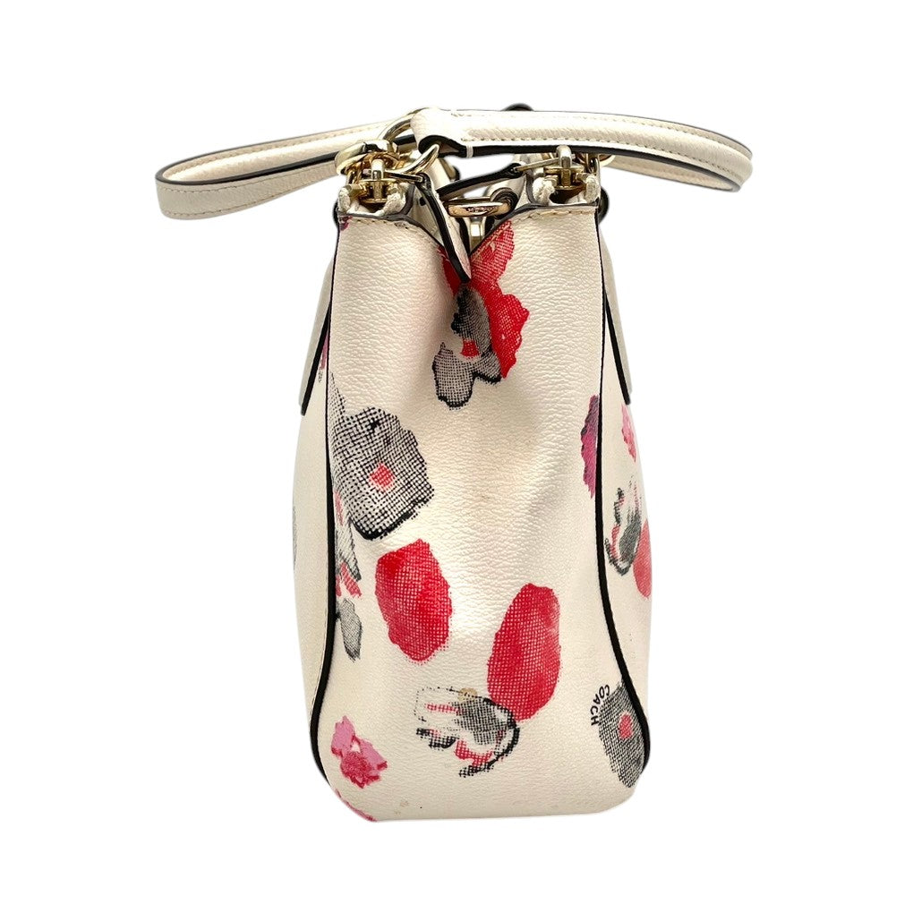 良品 COACH コーチ F55538 ミニ クリスティー キャリーオール ハーフトーン フローラル 花柄 アイボリー PVC レザー 2way ハンドバッグ ショルダーバッグ 斜めがけ ゴールド金具 レディース エレガント S84