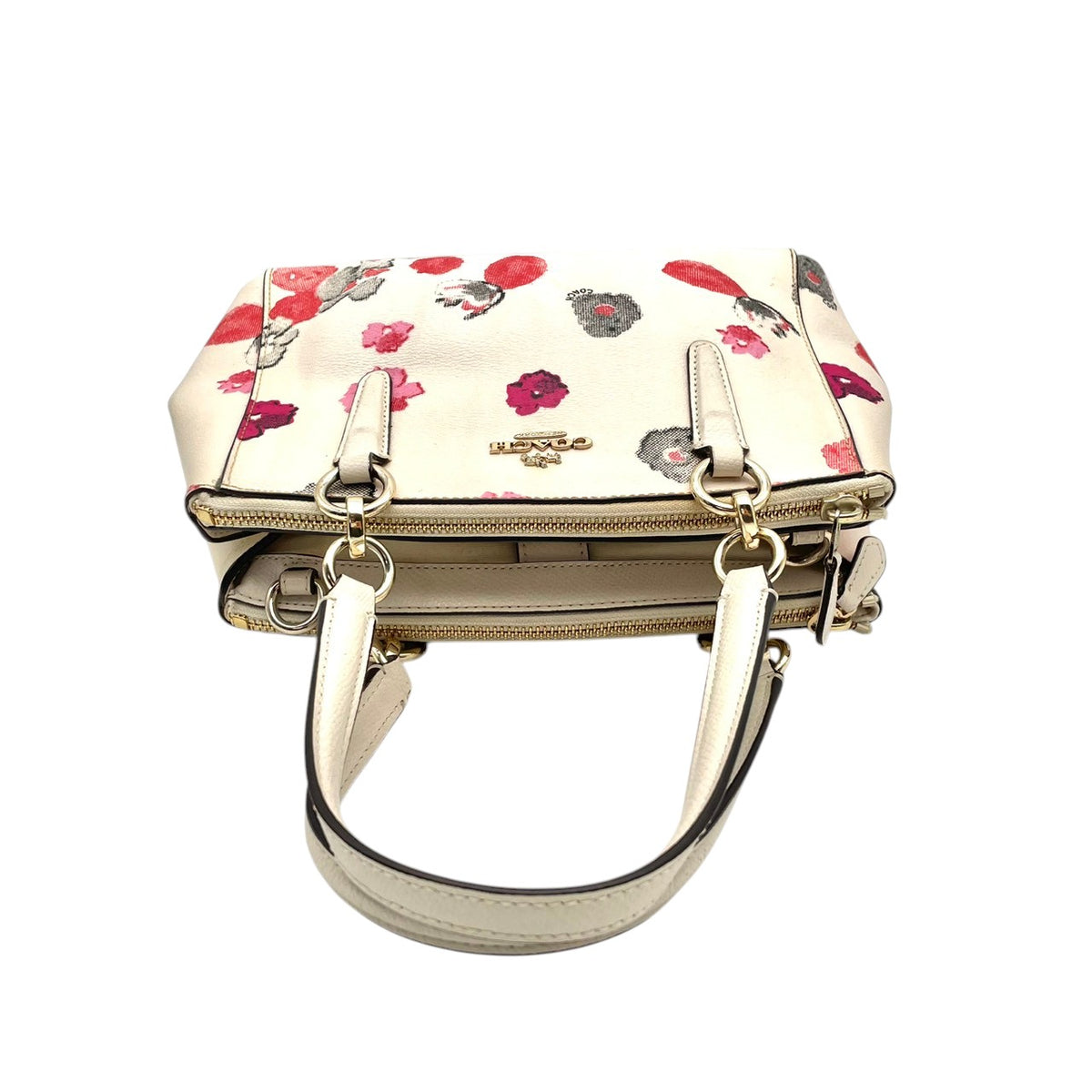 良品 COACH コーチ F55538 ミニ クリスティー キャリーオール ハーフトーン フローラル 花柄 アイボリー PVC レザー 2way ハンドバッグ ショルダーバッグ 斜めがけ ゴールド金具 レディース エレガント S84