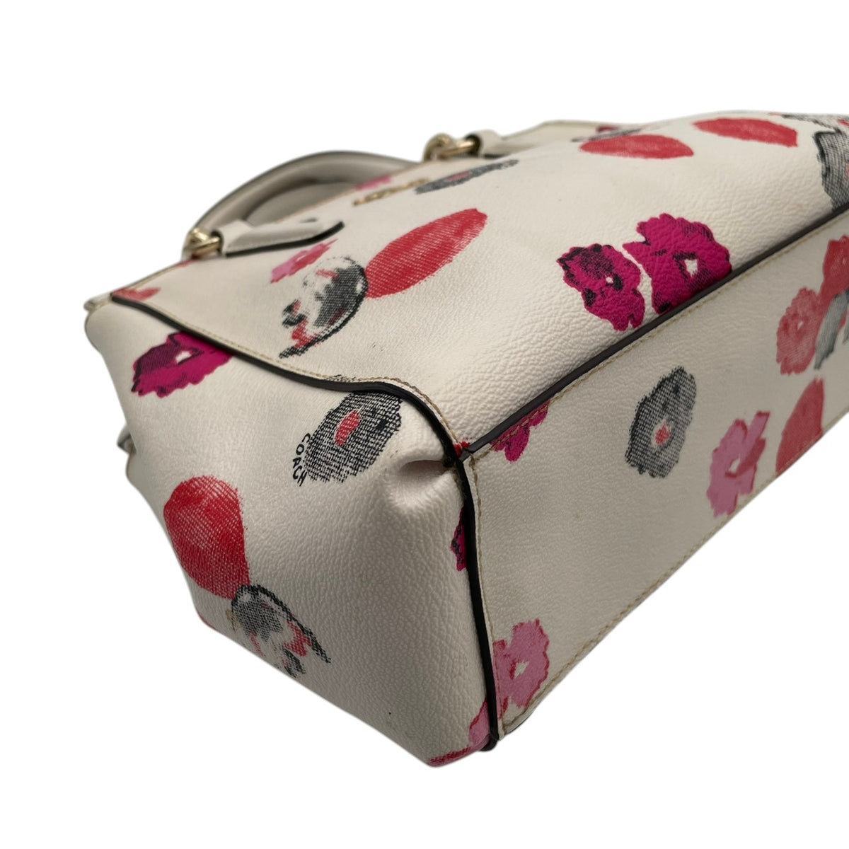 良品 COACH コーチ F55538 ミニ クリスティー キャリーオール ハーフトーン フローラル 花柄 アイボリー PVC レザー 2way ハンドバッグ ショルダーバッグ 斜めがけ ゴールド金具 レディース エレガント S84