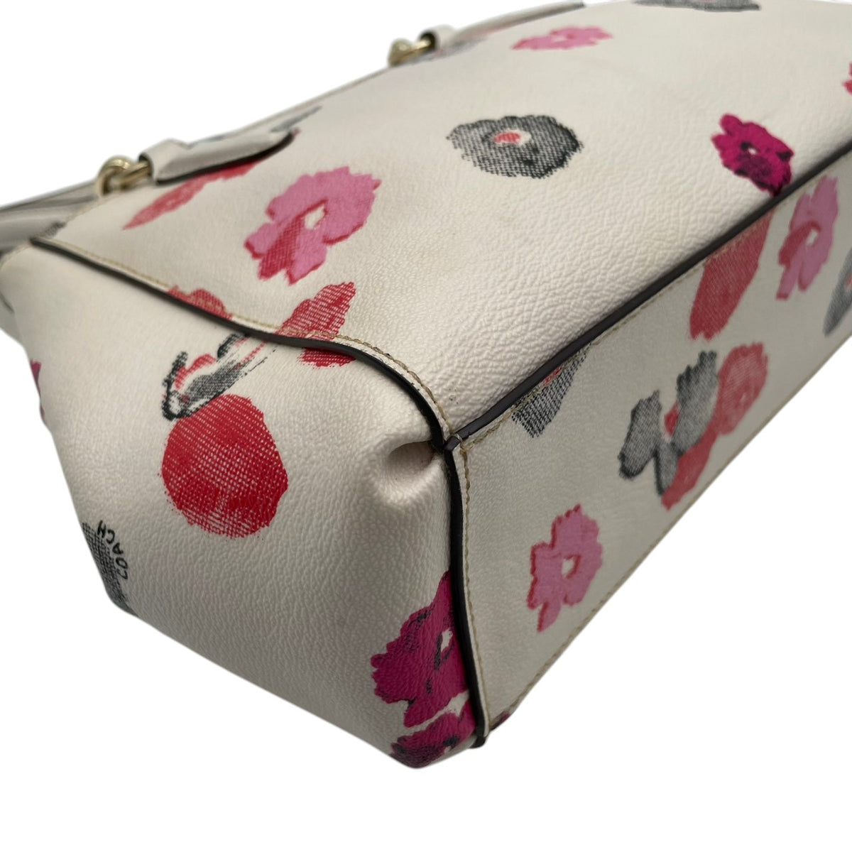 良品 COACH コーチ F55538 ミニ クリスティー キャリーオール ハーフトーン フローラル 花柄 アイボリー PVC レザー 2way ハンドバッグ ショルダーバッグ 斜めがけ ゴールド金具 レディース エレガント S84
