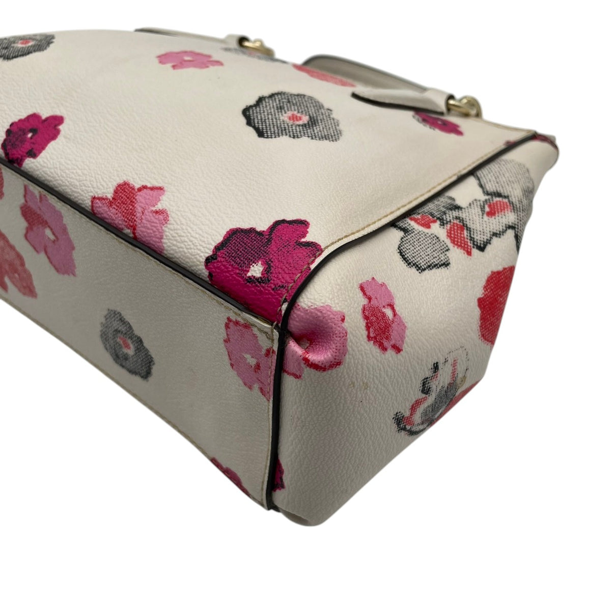 良品 COACH コーチ F55538 ミニ クリスティー キャリーオール ハーフトーン フローラル 花柄 アイボリー PVC レザー 2way ハンドバッグ ショルダーバッグ 斜めがけ ゴールド金具 レディース エレガント S84