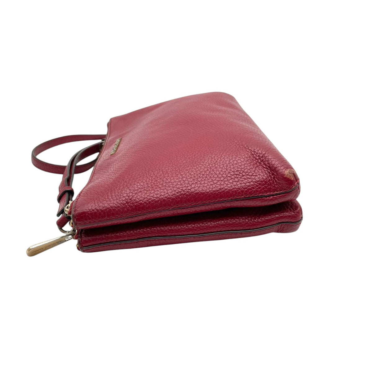 良品 MICHAEL KORS マイケルコース TRISHA トリシャ ミディアム トリプルコンパートメント ショルダーバッグ クロスボディ ボルドー レザー シボ革 ゴールド金具 ロゴ 斜めがけ レディース S99