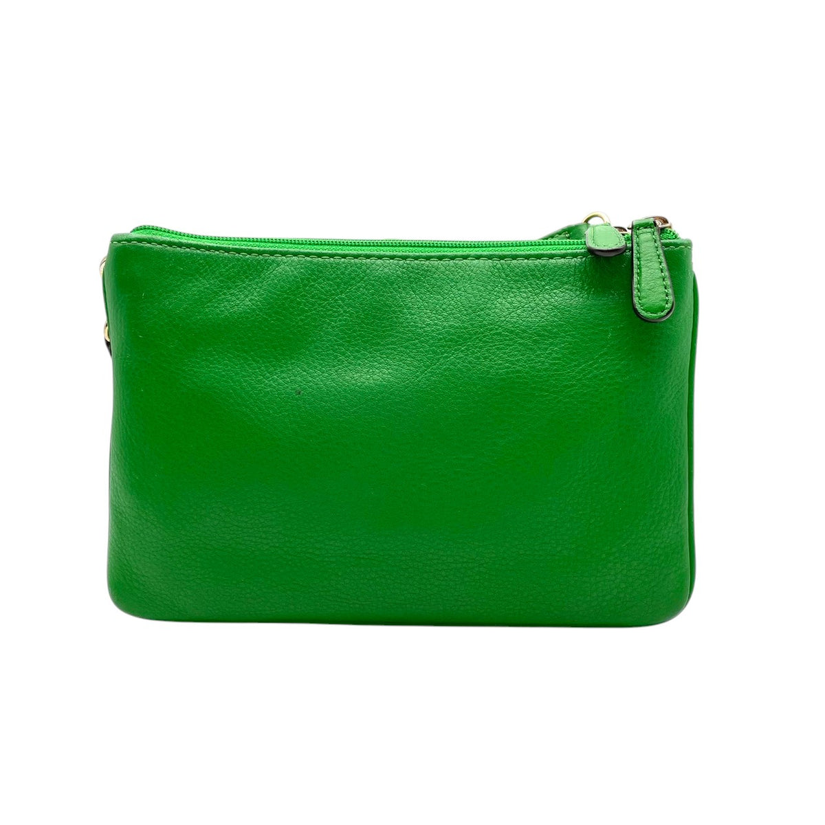 良品 MICHAEL KORS マイケルコース ショルダーバッグ クロスボディ ポシェット リストレット 2way グリーン 緑 レザー ゴールド金具 EST.1981 ロゴプレート ファスナー ミニバッグ 斜めがけ レディース S99