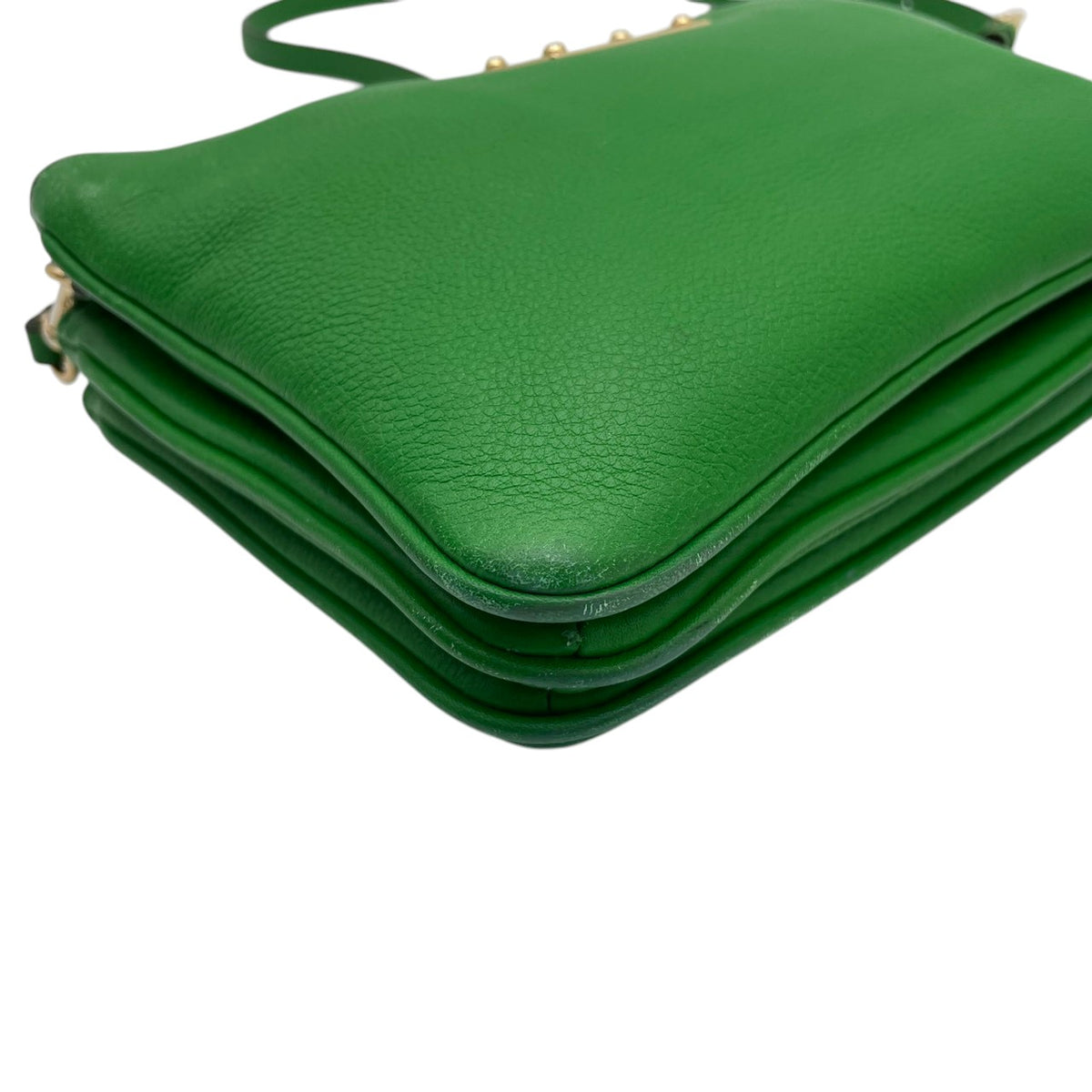 良品 MICHAEL KORS マイケルコース ショルダーバッグ クロスボディ ポシェット リストレット 2way グリーン 緑 レザー ゴールド金具 EST.1981 ロゴプレート ファスナー ミニバッグ 斜めがけ レディース S99