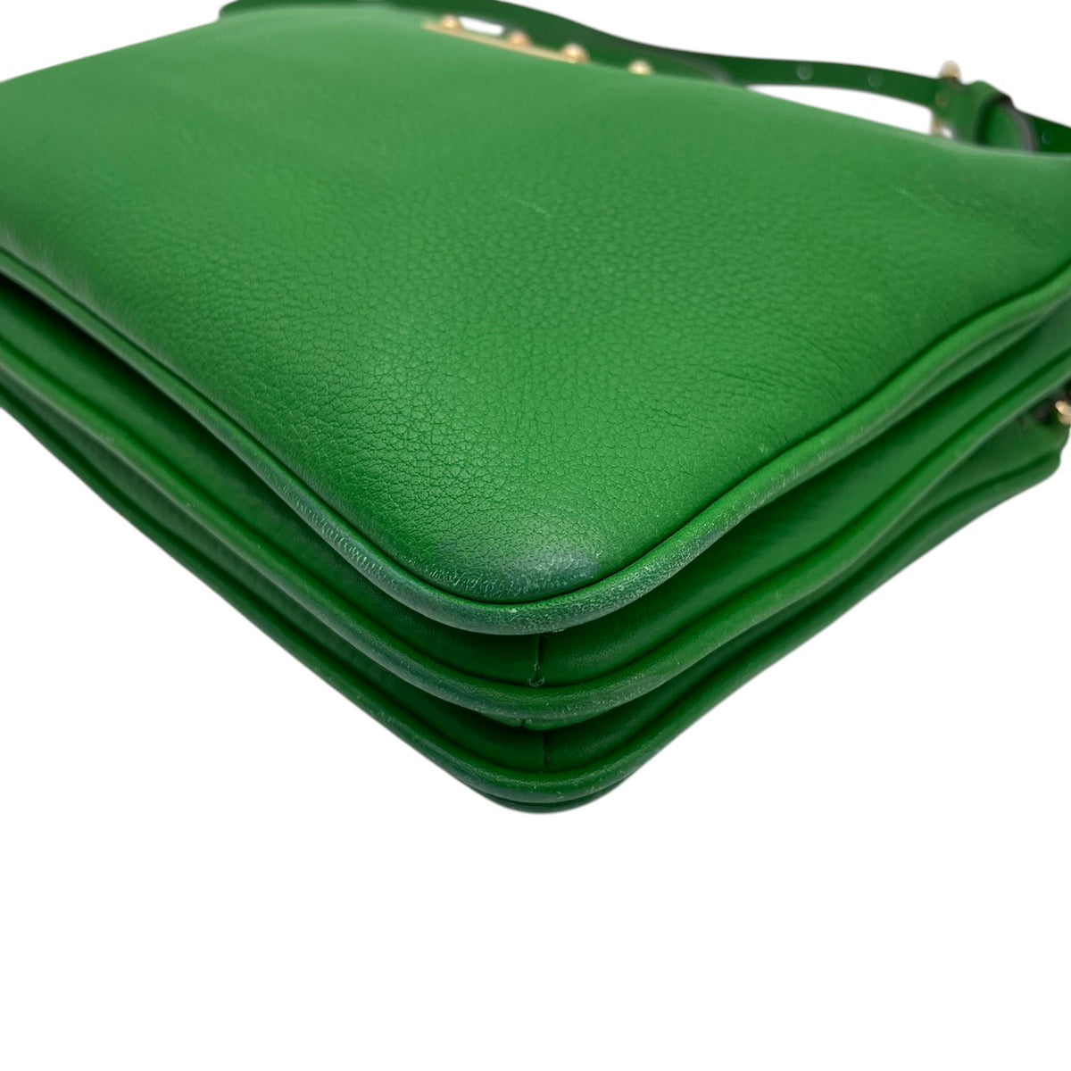良品 MICHAEL KORS マイケルコース ショルダーバッグ クロスボディ ポシェット リストレット 2way グリーン 緑 レザー ゴールド金具 EST.1981 ロゴプレート ファスナー ミニバッグ 斜めがけ レディース S99