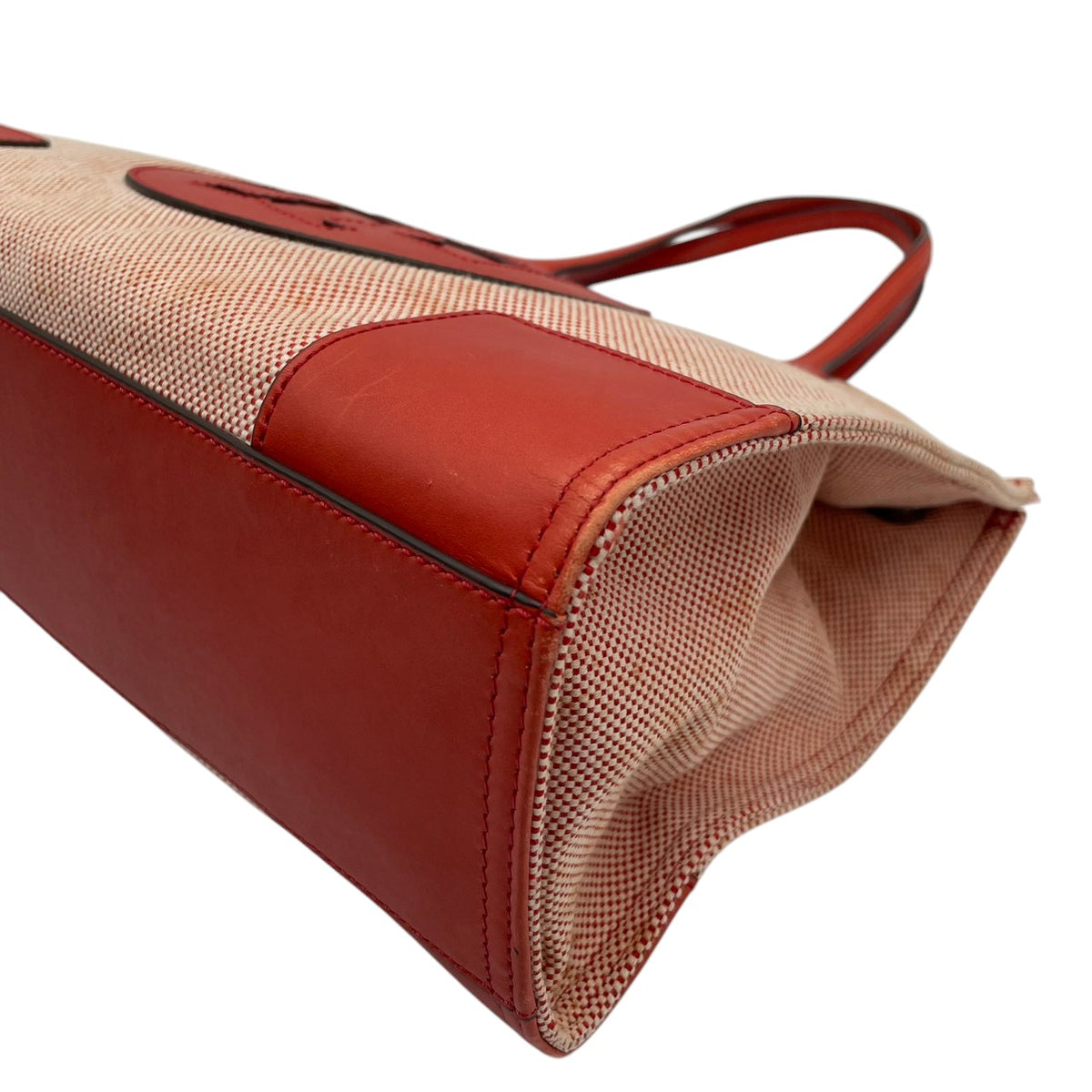 良品 TORY BURCH トリーバーチ Ella エラ トートバッグ キャンバス レザー オレンジ レッド ダブルT ロゴ 大型ロゴパッチ ワンショルダー 肩掛け ハンドバッグ スクエア 大容量 レディース カジュアル デイリー S99