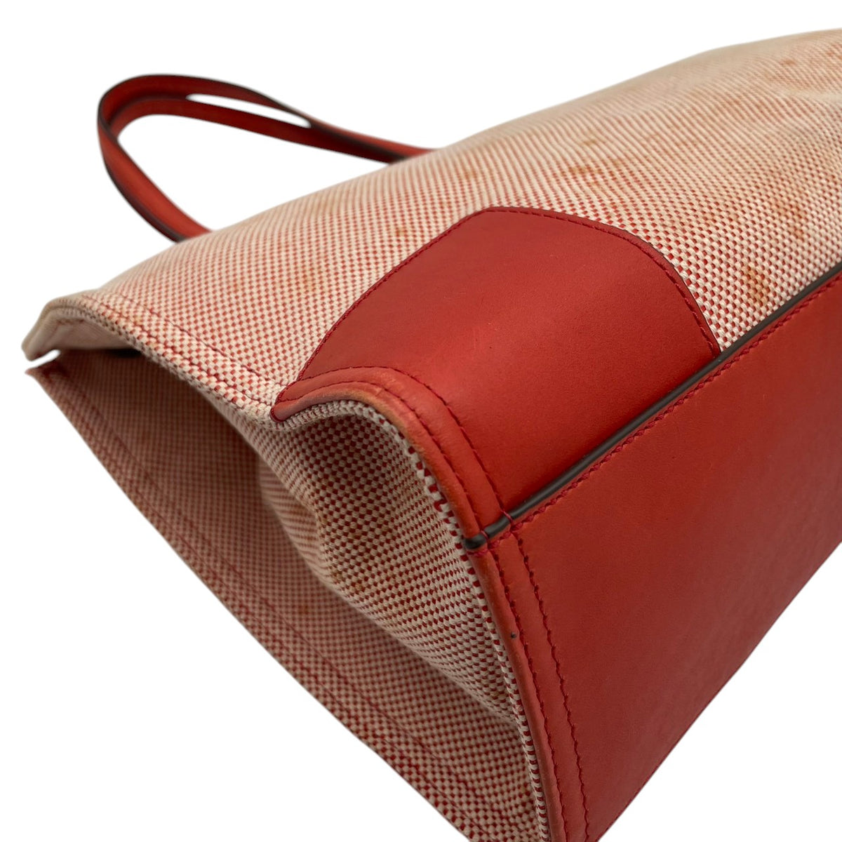 良品 TORY BURCH トリーバーチ Ella エラ トートバッグ キャンバス レザー オレンジ レッド ダブルT ロゴ 大型ロゴパッチ ワンショルダー 肩掛け ハンドバッグ スクエア 大容量 レディース カジュアル デイリー S99