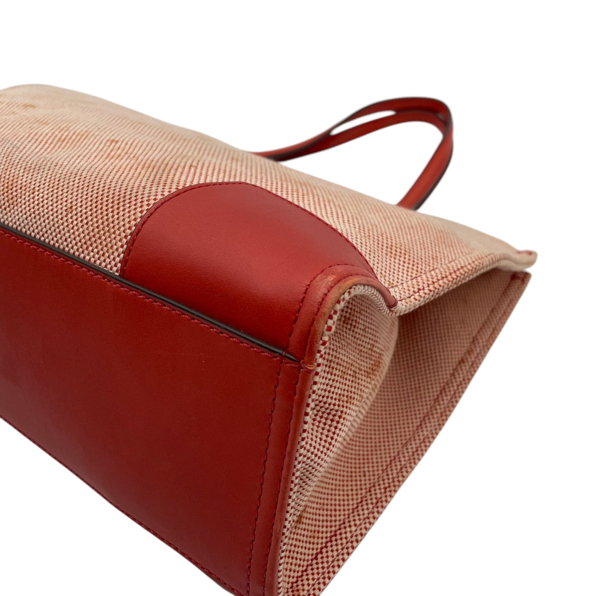 良品 TORY BURCH トリーバーチ Ella エラ トートバッグ キャンバス レザー オレンジ レッド ダブルT ロゴ 大型ロゴパッチ ワンショルダー 肩掛け ハンドバッグ スクエア 大容量 レディース カジュアル デイリー S99