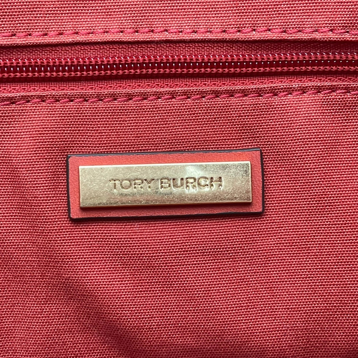 良品 TORY BURCH トリーバーチ Ella エラ トートバッグ キャンバス レザー オレンジ レッド ダブルT ロゴ 大型ロゴパッチ ワンショルダー 肩掛け ハンドバッグ スクエア 大容量 レディース カジュアル デイリー S99