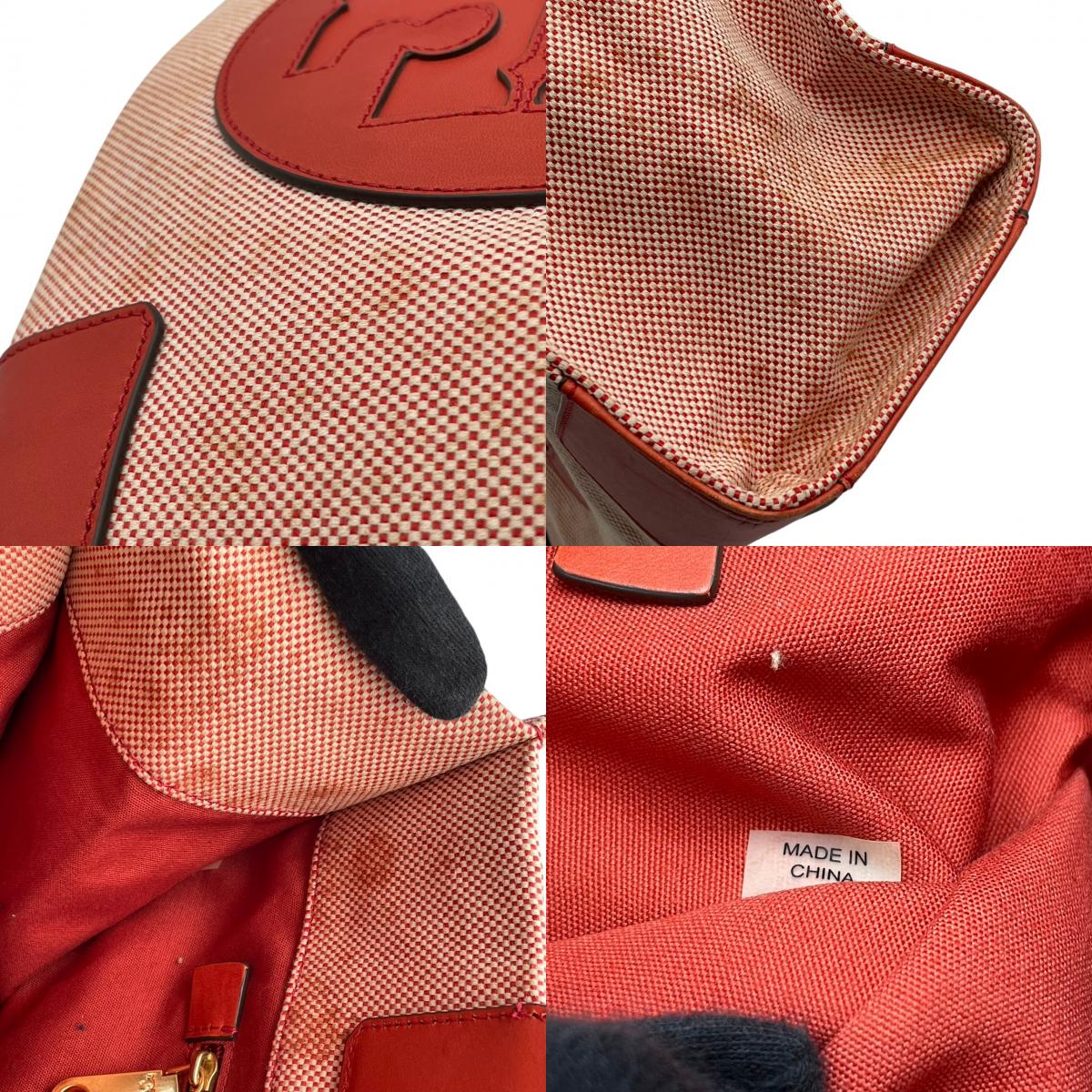 良品 TORY BURCH トリーバーチ Ella エラ トートバッグ キャンバス レザー オレンジ レッド ダブルT ロゴ 大型ロゴパッチ ワンショルダー 肩掛け ハンドバッグ スクエア 大容量 レディース カジュアル デイリー S99