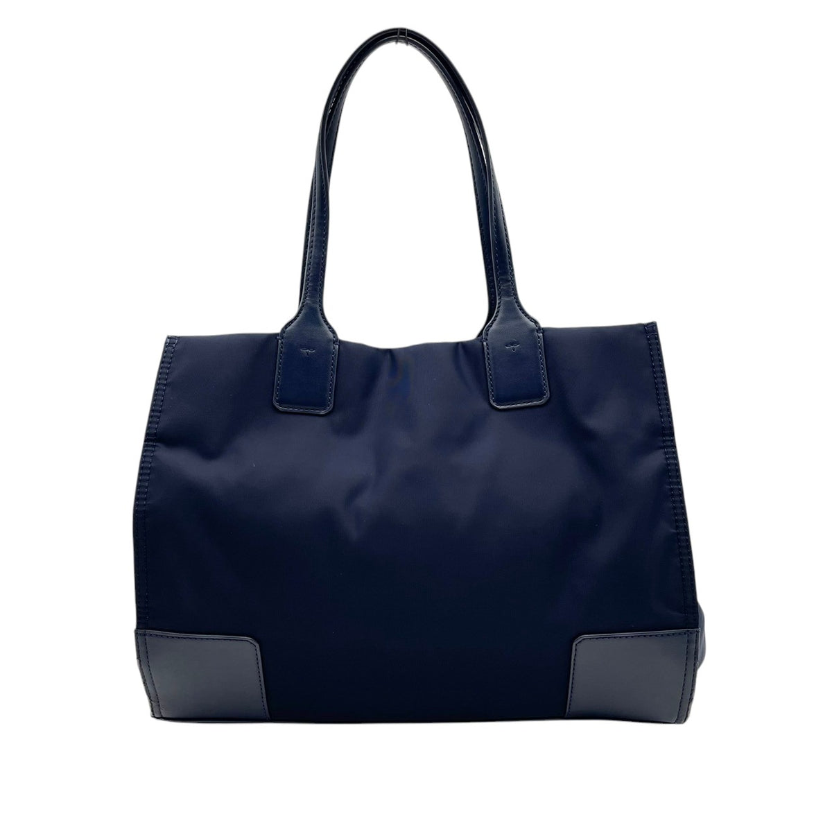 良品 TORY BURCH トリーバーチ Ella エラ トートバッグ ネイビー ナイロン レザー ダブルT ビッグロゴ ロゴパッチ 肩掛け ワンショルダー ハンドバッグ 大型ロゴ シンプル レディース カジュアル デイリー S99