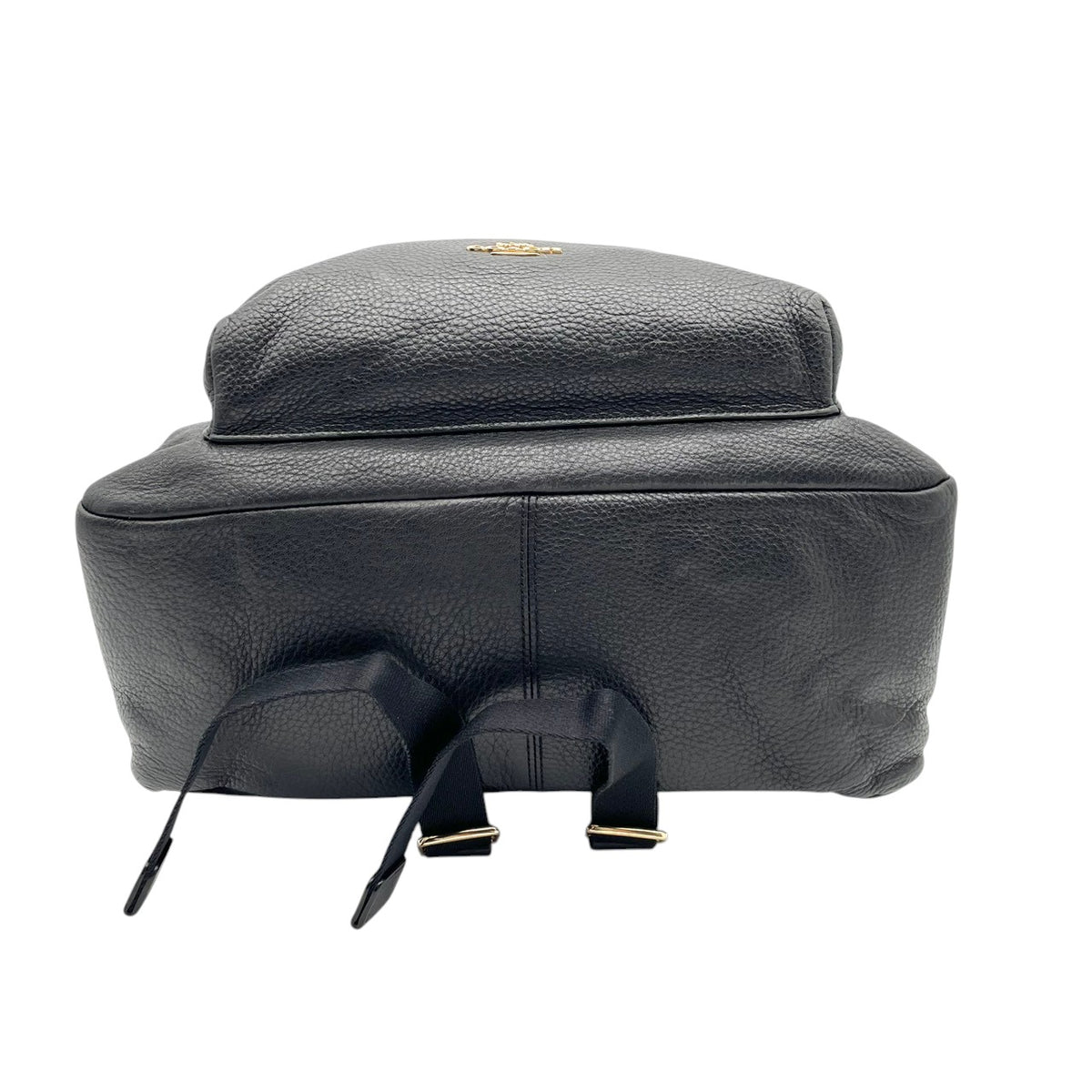 良品 COACH コーチ F29004 Charlie チャーリー バックパック リュック デイパック ブラック 黒 ペブルドレザー シボ革 ゴールド金具 ロゴ ファスナー フロントポケット 大容量 A4収納 レディース メンズ ユニセックス S99
