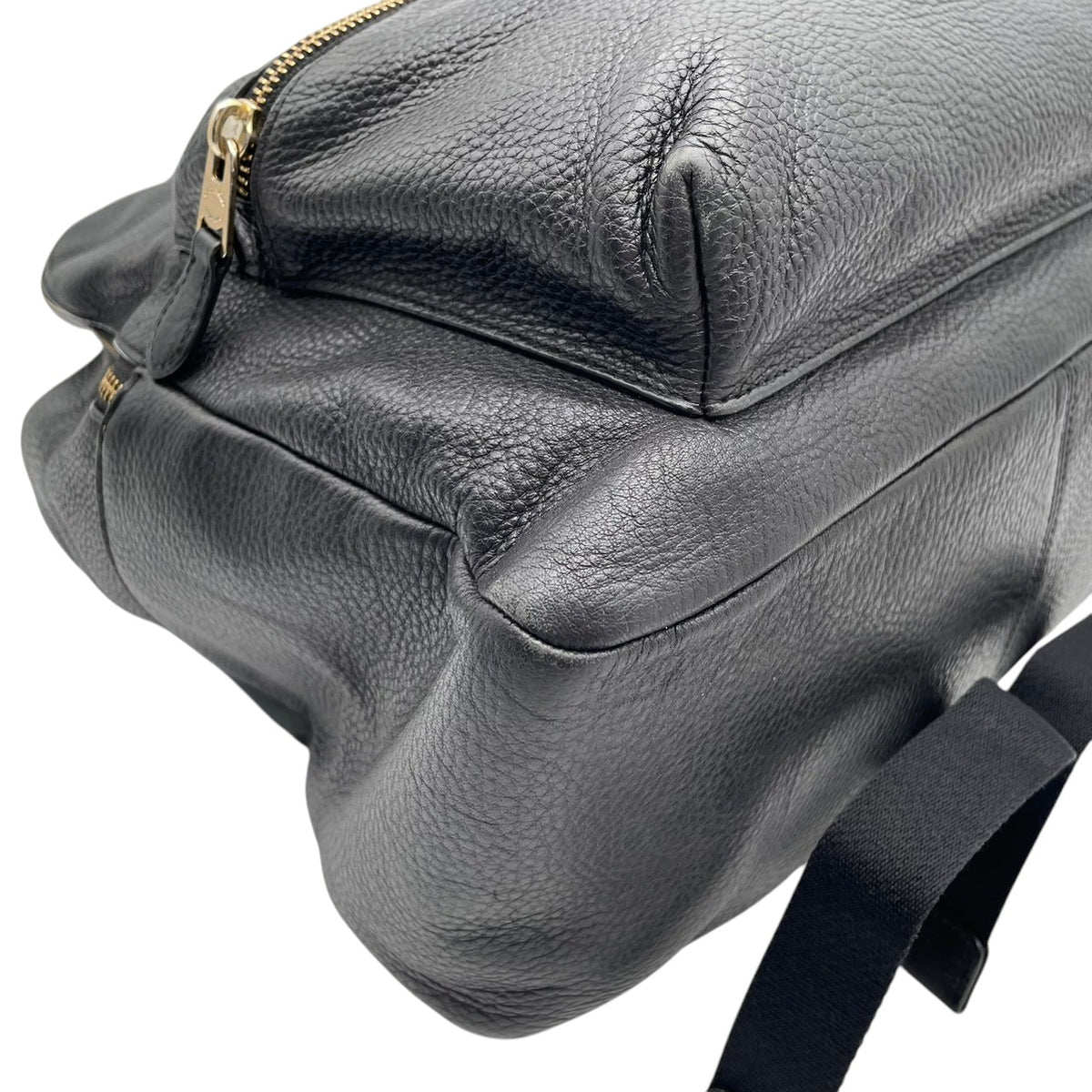 良品 COACH コーチ F29004 Charlie チャーリー バックパック リュック デイパック ブラック 黒 ペブルドレザー シボ革 ゴールド金具 ロゴ ファスナー フロントポケット 大容量 A4収納 レディース メンズ ユニセックス S99