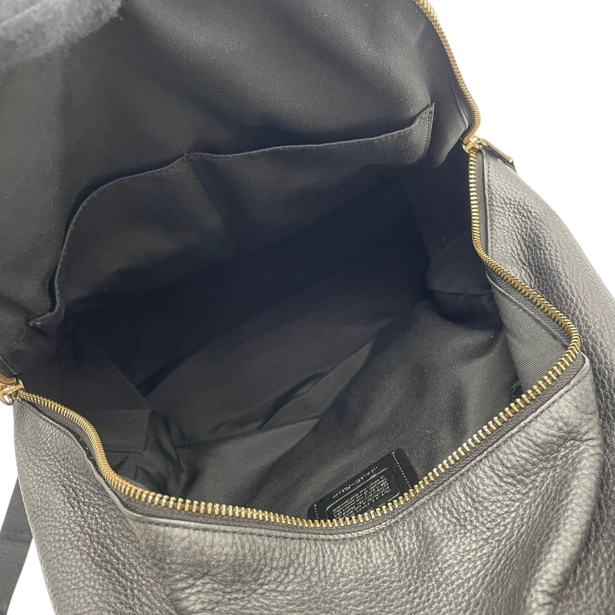 良品 COACH コーチ F29004 Charlie チャーリー バックパック リュック デイパック ブラック 黒 ペブルドレザー シボ革 ゴールド金具 ロゴ ファスナー フロントポケット 大容量 A4収納 レディース メンズ ユニセックス S99