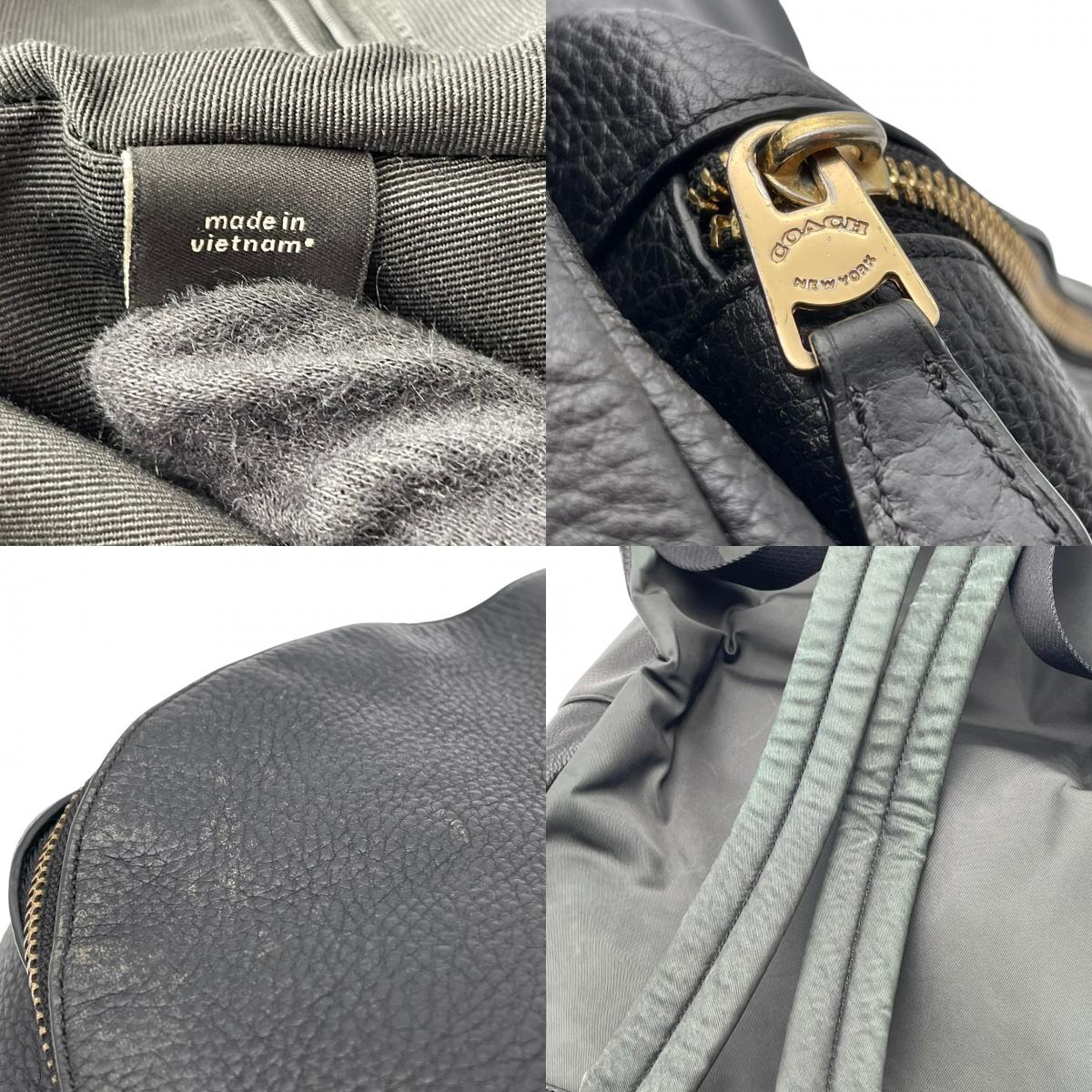 良品 COACH コーチ F29004 Charlie チャーリー バックパック リュック デイパック ブラック 黒 ペブルドレザー シボ革 ゴールド金具 ロゴ ファスナー フロントポケット 大容量 A4収納 レディース メンズ ユニセックス S99