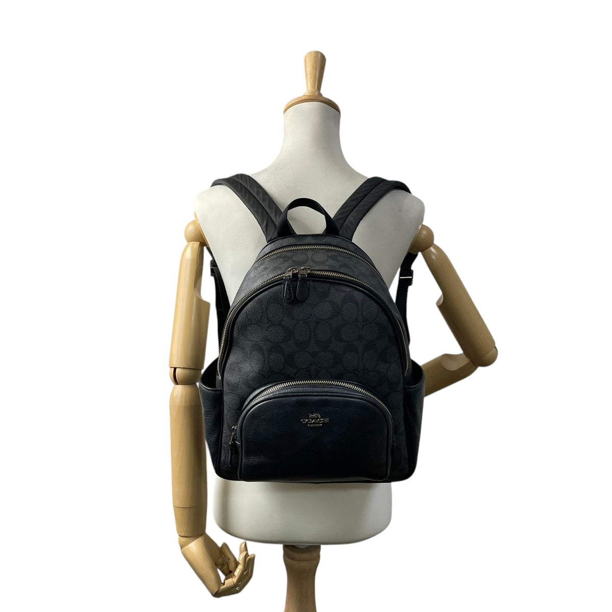 良品 COACH コーチ 5671 Court コート バックパック リュック デイパック シグネチャー グレー PVC レザー ブラック ロゴ 総柄 フロントポケット サイドポケット ファスナー 大容量 レディース カジュアル デイリー S99