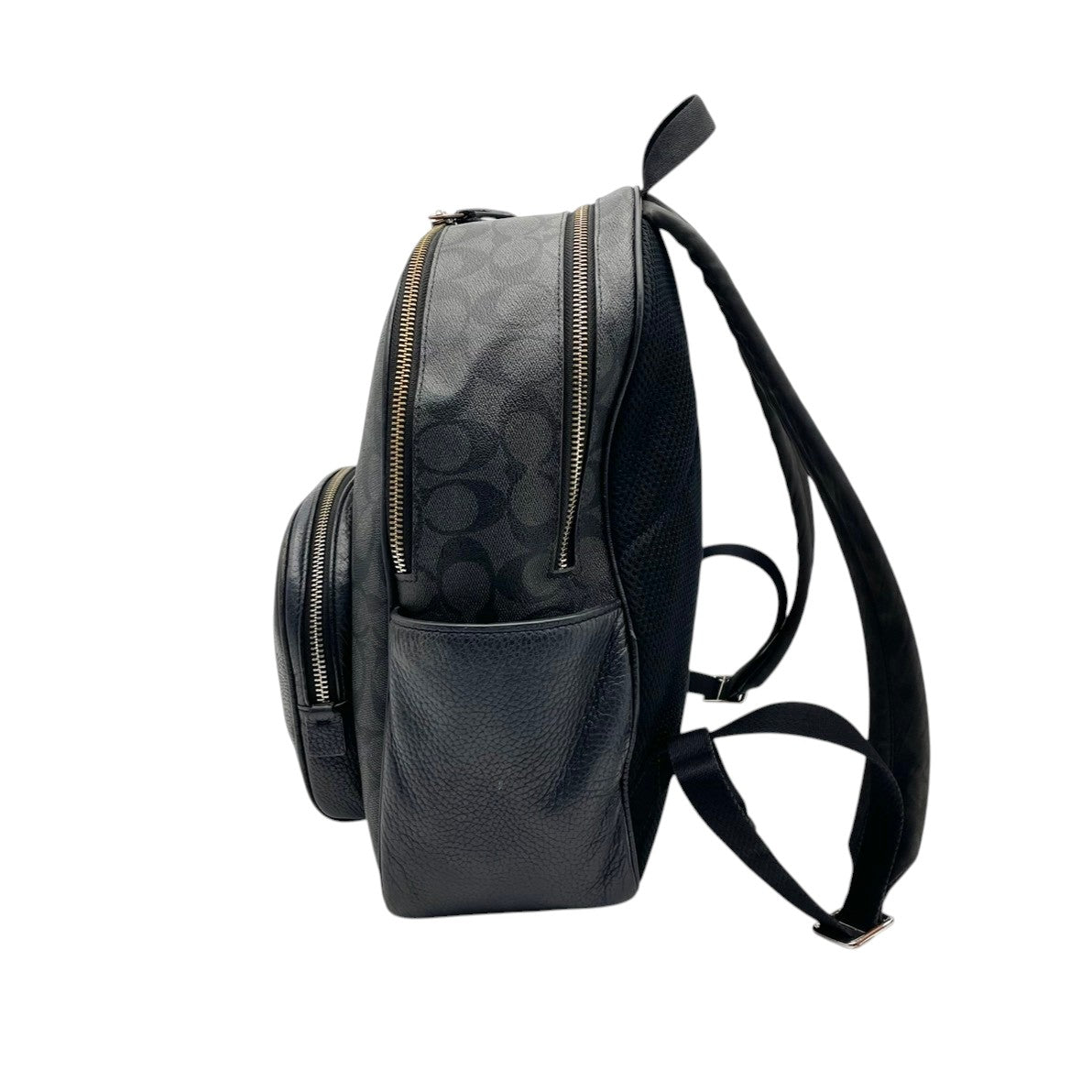 良品 COACH コーチ 5671 Court コート バックパック リュック デイパック シグネチャー グレー PVC レザー ブラック ロゴ 総柄 フロントポケット サイドポケット ファスナー 大容量 レディース カジュアル デイリー S99