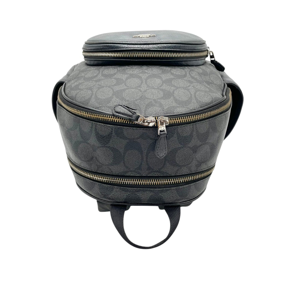 良品 COACH コーチ 5671 Court コート バックパック リュック デイパック シグネチャー グレー PVC レザー ブラック ロゴ 総柄 フロントポケット サイドポケット ファスナー 大容量 レディース カジュアル デイリー S99