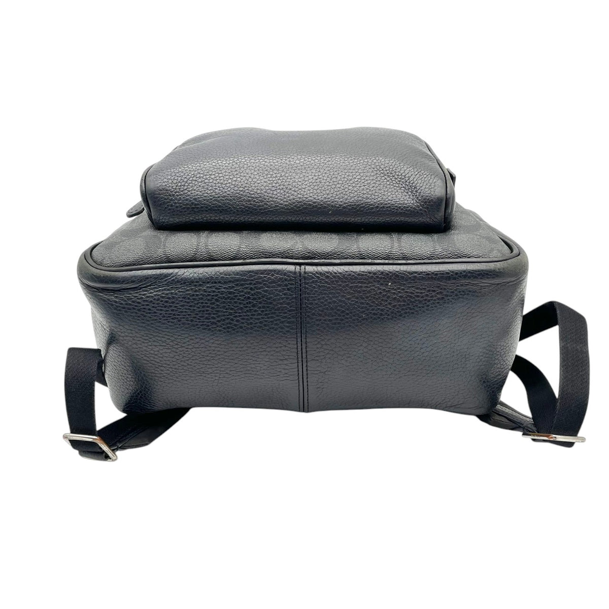 良品 COACH コーチ 5671 Court コート バックパック リュック デイパック シグネチャー グレー PVC レザー ブラック ロゴ 総柄 フロントポケット サイドポケット ファスナー 大容量 レディース カジュアル デイリー S99