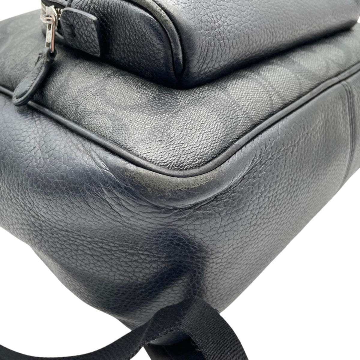 良品 COACH コーチ 5671 Court コート バックパック リュック デイパック シグネチャー グレー PVC レザー ブラック ロゴ 総柄 フロントポケット サイドポケット ファスナー 大容量 レディース カジュアル デイリー S99