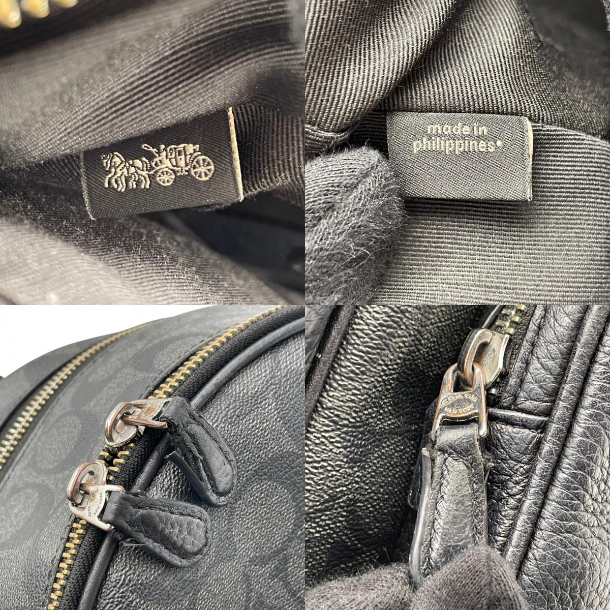 良品 COACH コーチ 5671 Court コート バックパック リュック デイパック シグネチャー グレー PVC レザー ブラック ロゴ 総柄 フロントポケット サイドポケット ファスナー 大容量 レディース カジュアル デイリー S99