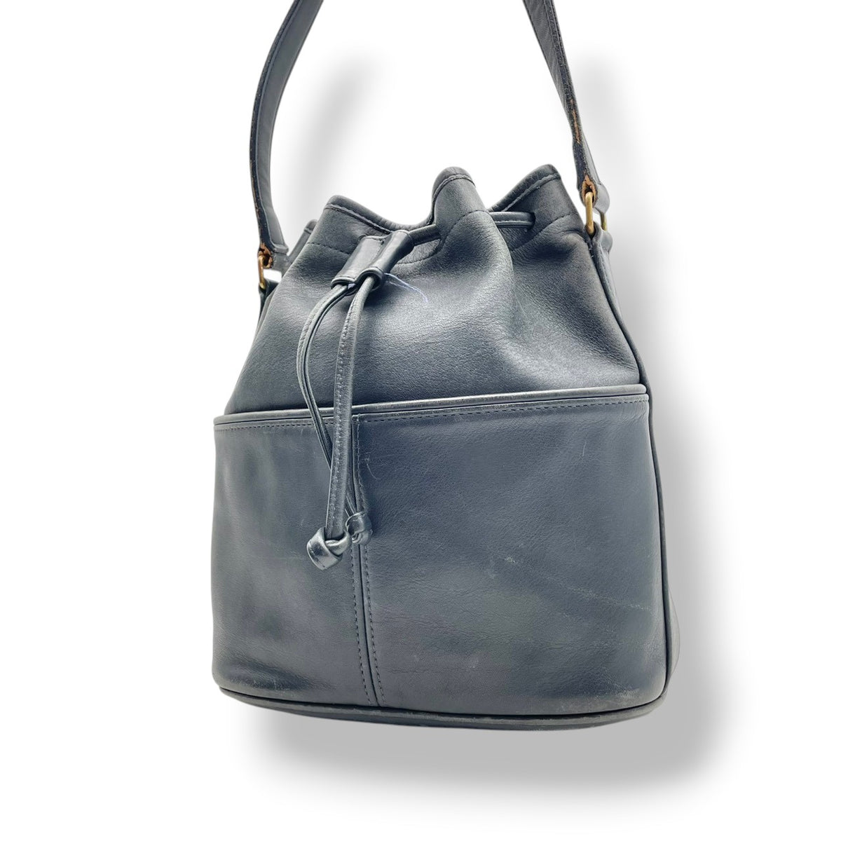 良品 COACH コーチ 121 Thompson トンプソン ショルダーバッグ バケットバッグ 巾着 オールドコーチ ネイビー レザー グラブタンレザー ゴールド金具 無地 肩掛け 斜め掛け レディース メンズ ユニセックス 90年代 S99