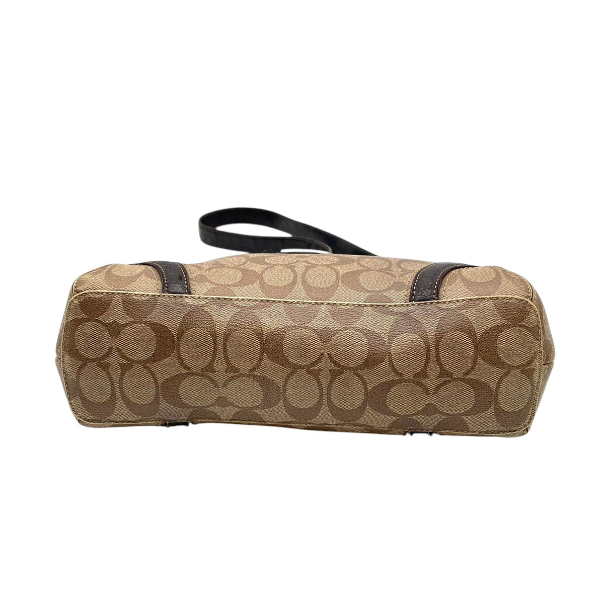 良品 COACH コーチ ヘリテージ シグネチャー ショルダーバッグ ライトブラウン ブラウン PVC レザー ロゴプレート シルバー金具 肩掛け 斜め掛け モノグラム ファスナー レディース ロゴ柄 カジュアル デイリー S99
