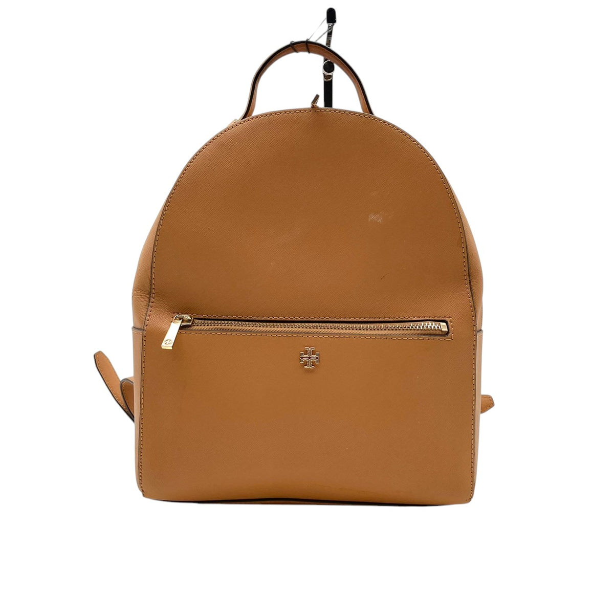 TORY BURCH トリーバーチ Emerson エマーソン バックパック リュック デイパック キャメル レザー サフィアーノ調 ダブルT ロゴ ゴールド金具 フロントポケット ファスナー 無地 レディース 通勤 通学 カジュアル デイリー S95