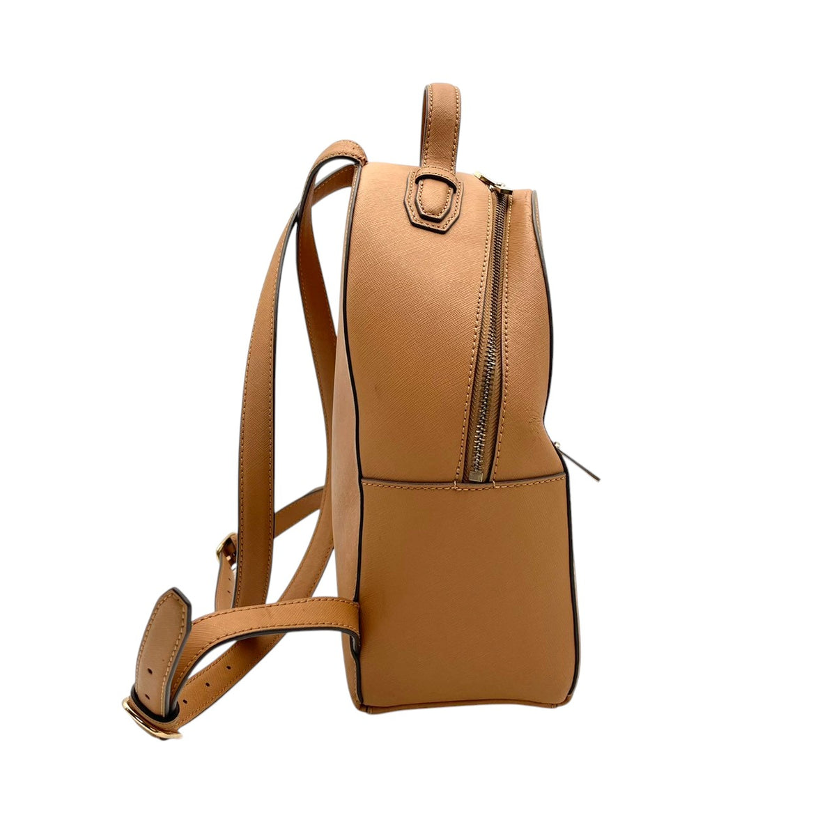 TORY BURCH トリーバーチ Emerson エマーソン バックパック リュック デイパック キャメル レザー サフィアーノ調 ダブルT ロゴ ゴールド金具 フロントポケット ファスナー 無地 レディース 通勤 通学 カジュアル デイリー S95