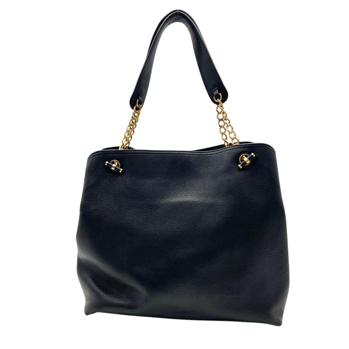良品 TORY BURCH トリーバーチ Chelsea チェルシー スラウチー レザー トートバッグ ブラック 黒 ゴールド金具 チェーンハンドル ダブルT ロゴ 肩掛け ショルダーバッグ フロントポケット レディース 通勤 デイリー S95