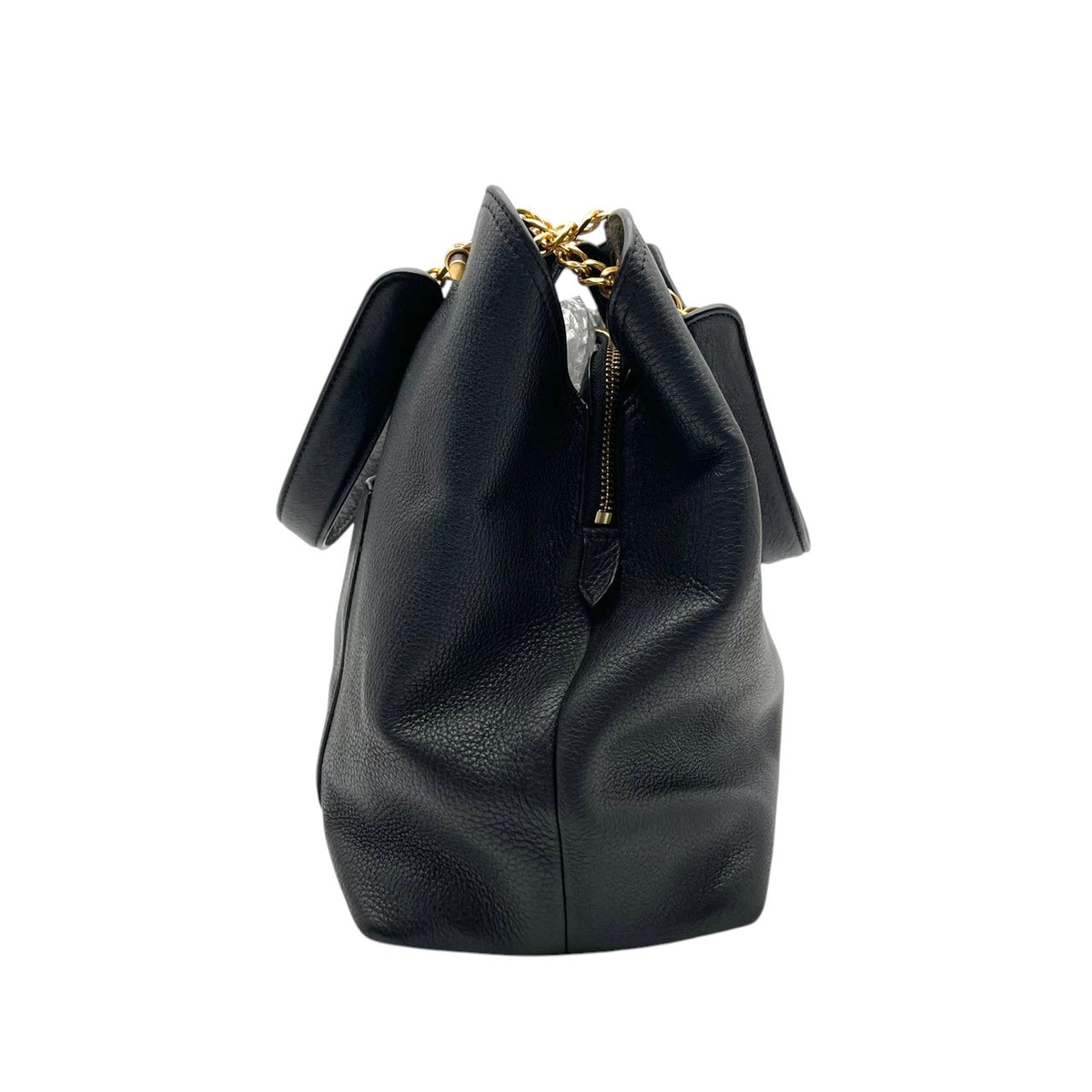 良品 TORY BURCH トリーバーチ Chelsea チェルシー スラウチー レザー トートバッグ ブラック 黒 ゴールド金具 チェーンハンドル ダブルT ロゴ 肩掛け ショルダーバッグ フロントポケット レディース 通勤 デイリー S95