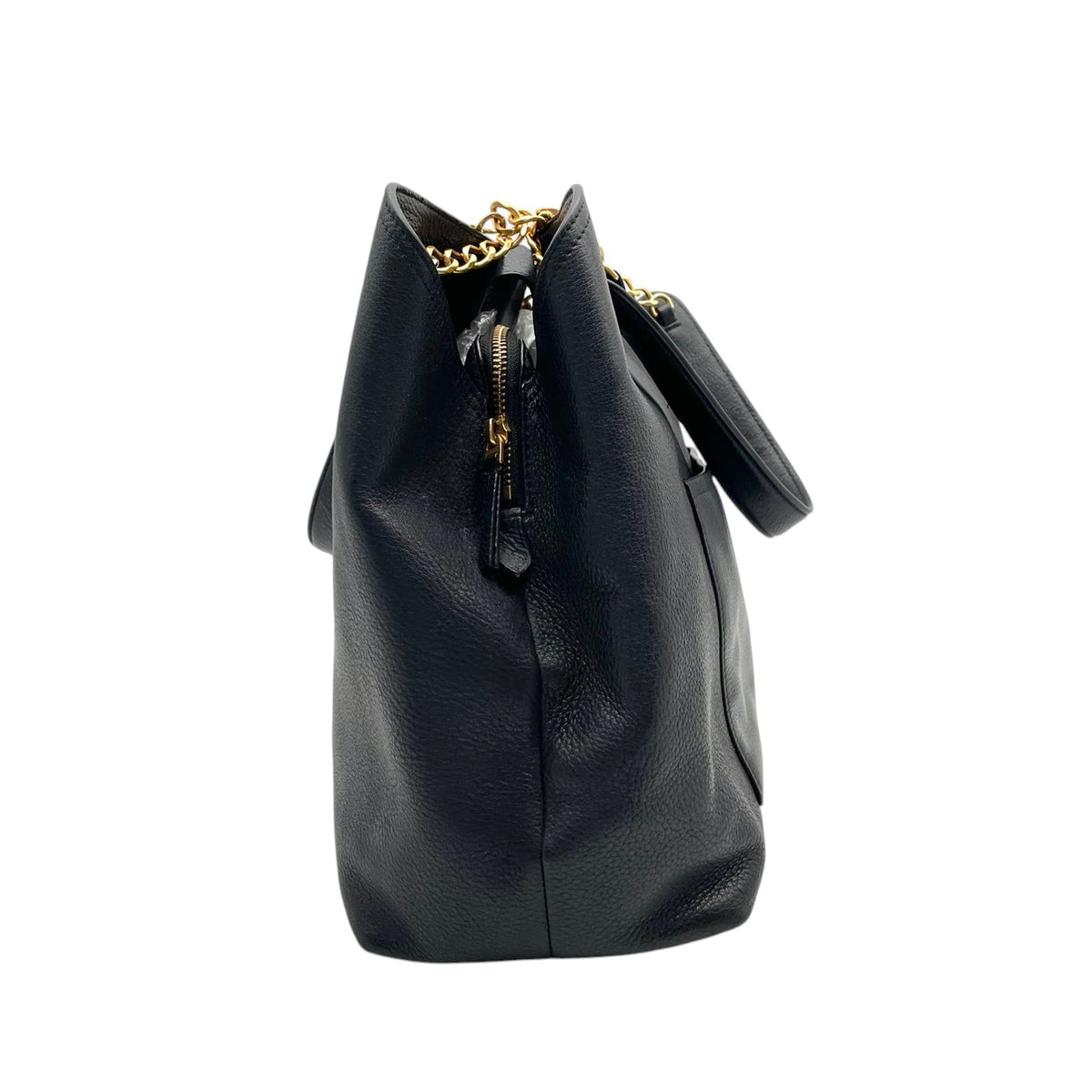 良品 TORY BURCH トリーバーチ Chelsea チェルシー スラウチー レザー トートバッグ ブラック 黒 ゴールド金具 チェーンハンドル ダブルT ロゴ 肩掛け ショルダーバッグ フロントポケット レディース 通勤 デイリー S95