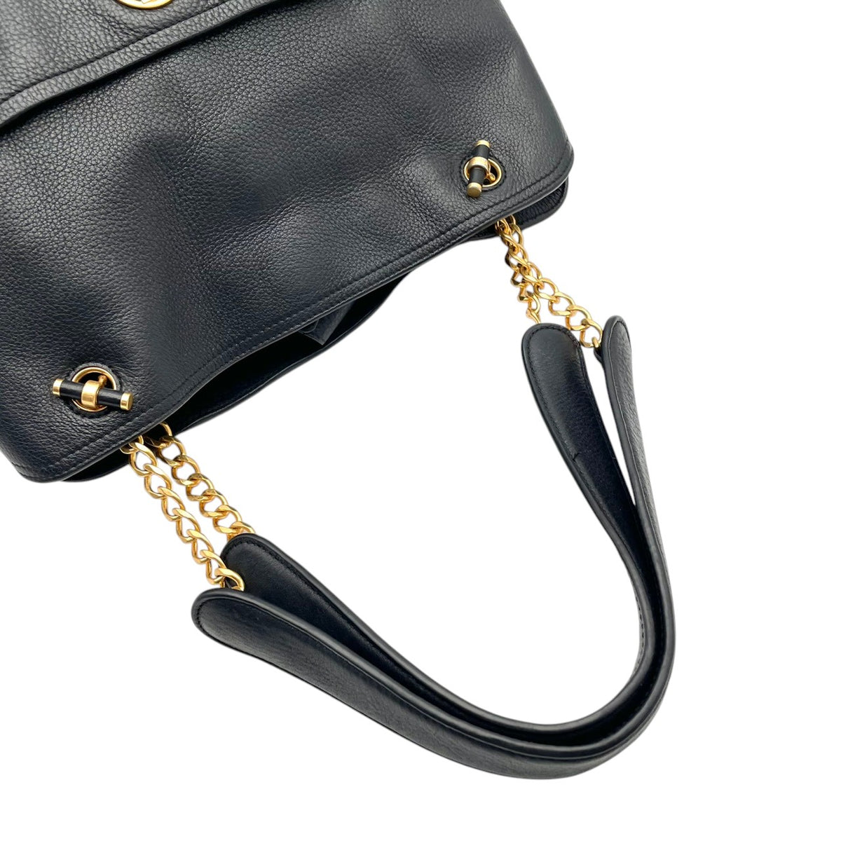 良品 TORY BURCH トリーバーチ Chelsea チェルシー スラウチー レザー トートバッグ ブラック 黒 ゴールド金具 チェーンハンドル ダブルT ロゴ 肩掛け ショルダーバッグ フロントポケット レディース 通勤 デイリー S95