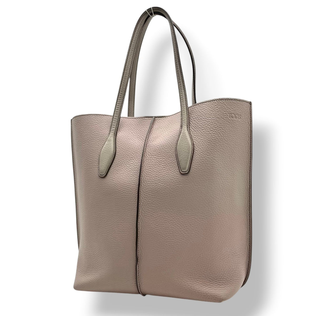 良品 TOD'S トッズ JOY ジョイ トートバッグ ピンクグレー レザー シボ革 ロゴ 型押し 肩掛け ハンドバッグ レディース 大容量 A4収納 通勤 ビジネス ショッピングバッグ シンプル 上品 デイリー S22