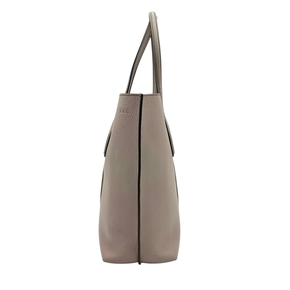 良品 TOD'S トッズ JOY ジョイ トートバッグ ピンクグレー レザー シボ革 ロゴ 型押し 肩掛け ハンドバッグ レディース 大容量 A4収納 通勤 ビジネス ショッピングバッグ シンプル 上品 デイリー S22