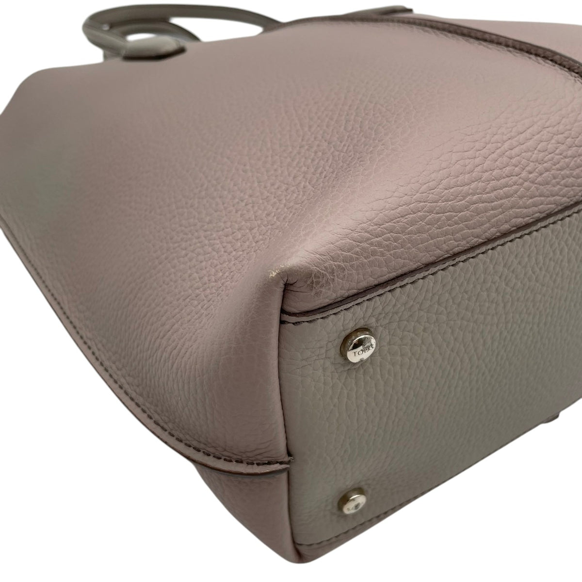 良品 TOD'S トッズ JOY ジョイ トートバッグ ピンクグレー レザー シボ革 ロゴ 型押し 肩掛け ハンドバッグ レディース 大容量 A4収納 通勤 ビジネス ショッピングバッグ シンプル 上品 デイリー S22