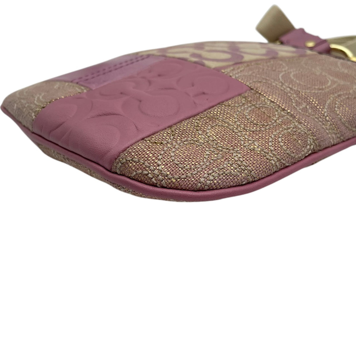 美品 COACH コーチ 42683 Ali アリ パッチワーク スイングパック ショルダーバッグ ピンク パープル シグネチャー キャンバス レザー ゴールド金具 斜め掛け クロスボディ レディース ロゴ 総柄 S22 ファスナー開閉