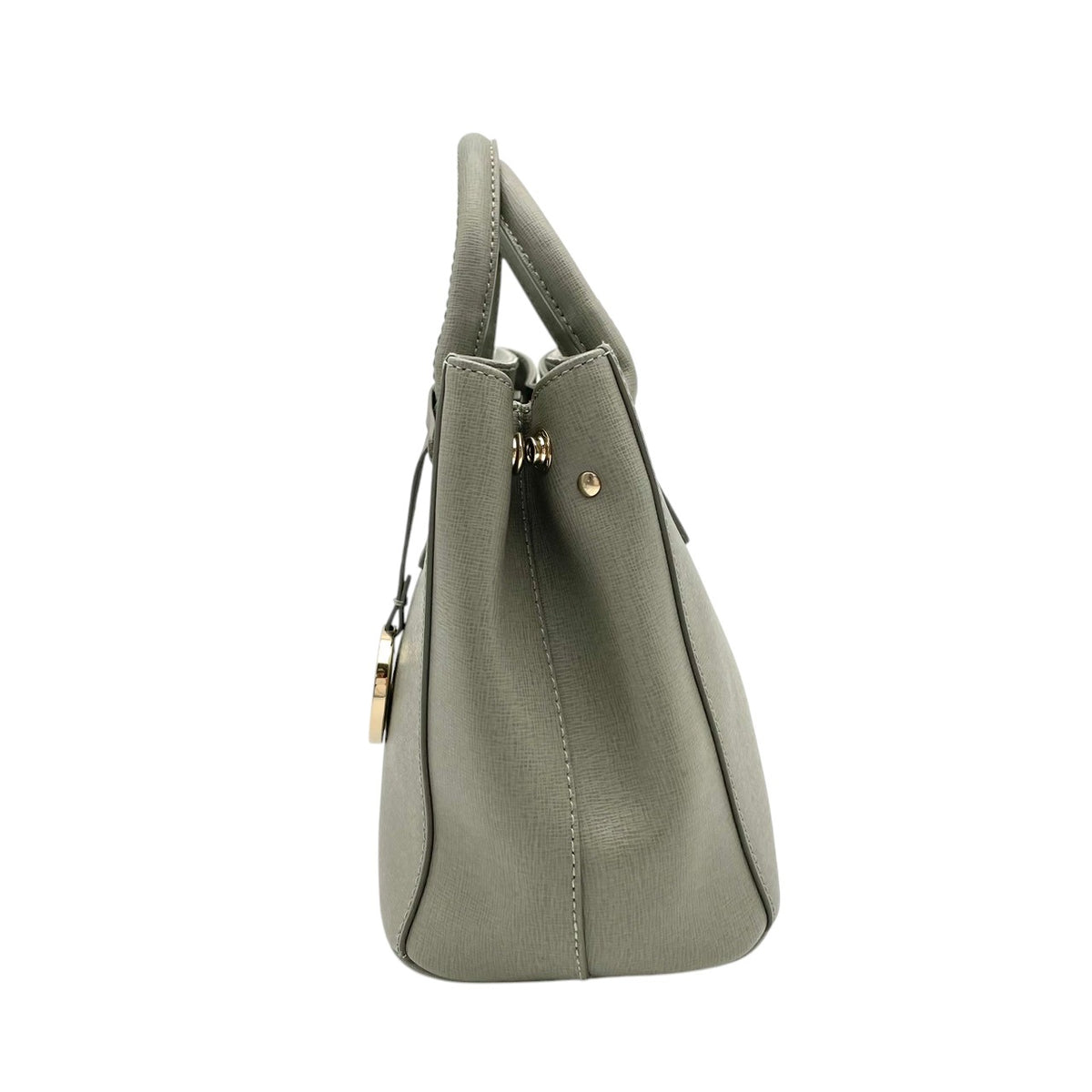 美品 FURLA フルラ LINDA リンダ 2way ハンドバッグ ショルダーバッグ グリーングレー レザー ゴールド金具 ロゴチャーム ミニトート 斜め掛け クロスボディ サイドスナップ レディース S22