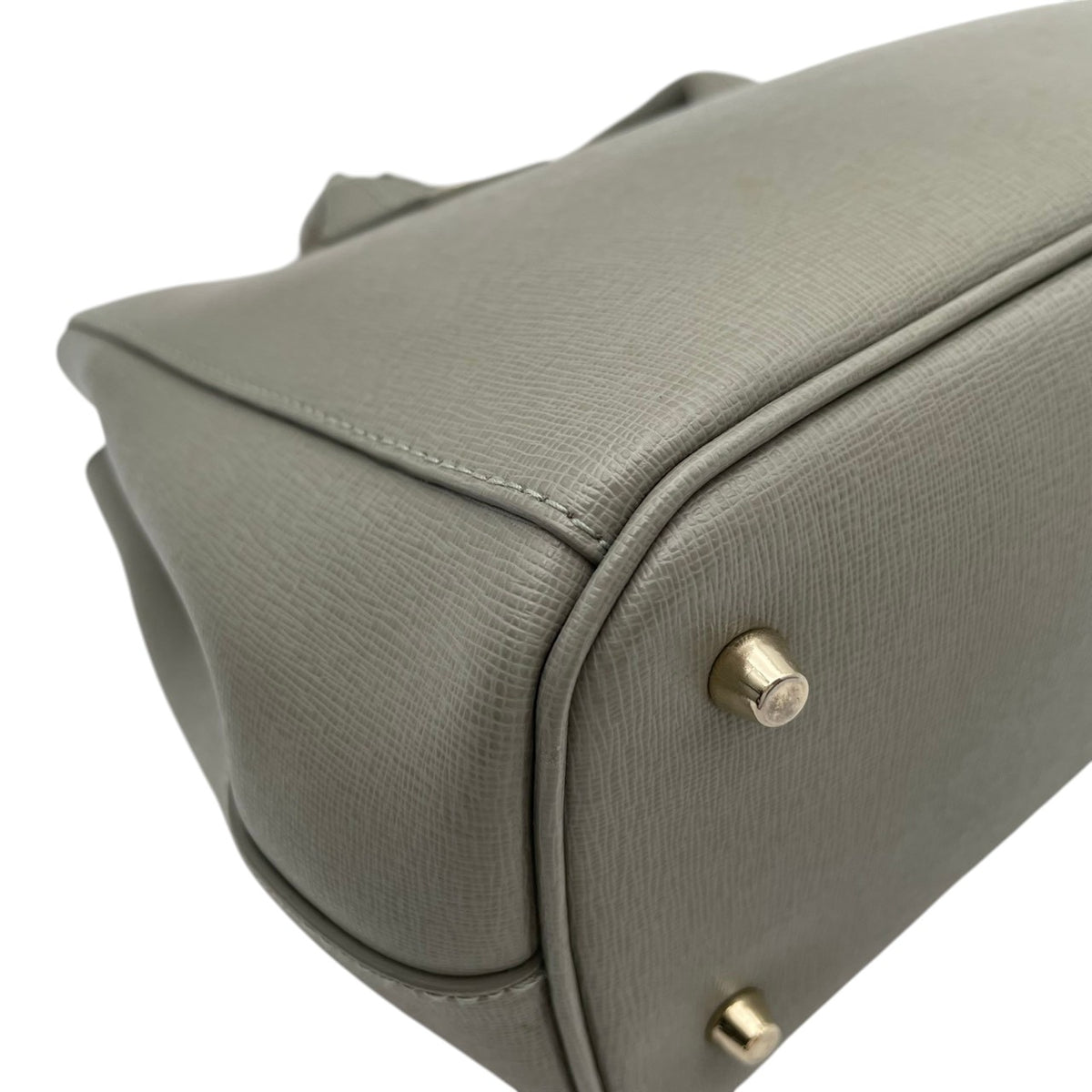 美品 FURLA フルラ LINDA リンダ 2way ハンドバッグ ショルダーバッグ グリーングレー レザー ゴールド金具 ロゴチャーム ミニトート 斜め掛け クロスボディ サイドスナップ レディース S22