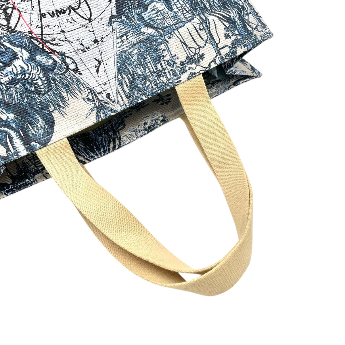 美品 Christian Dior クリスチャンディオール Around the World トートバッグ ノベルティ 非売品 プラチナ会員 バースデーギフト ライトブルー トワルドゥジュイ 地図 アニマル 総柄 肩掛け ペーパーストロー レディース S22