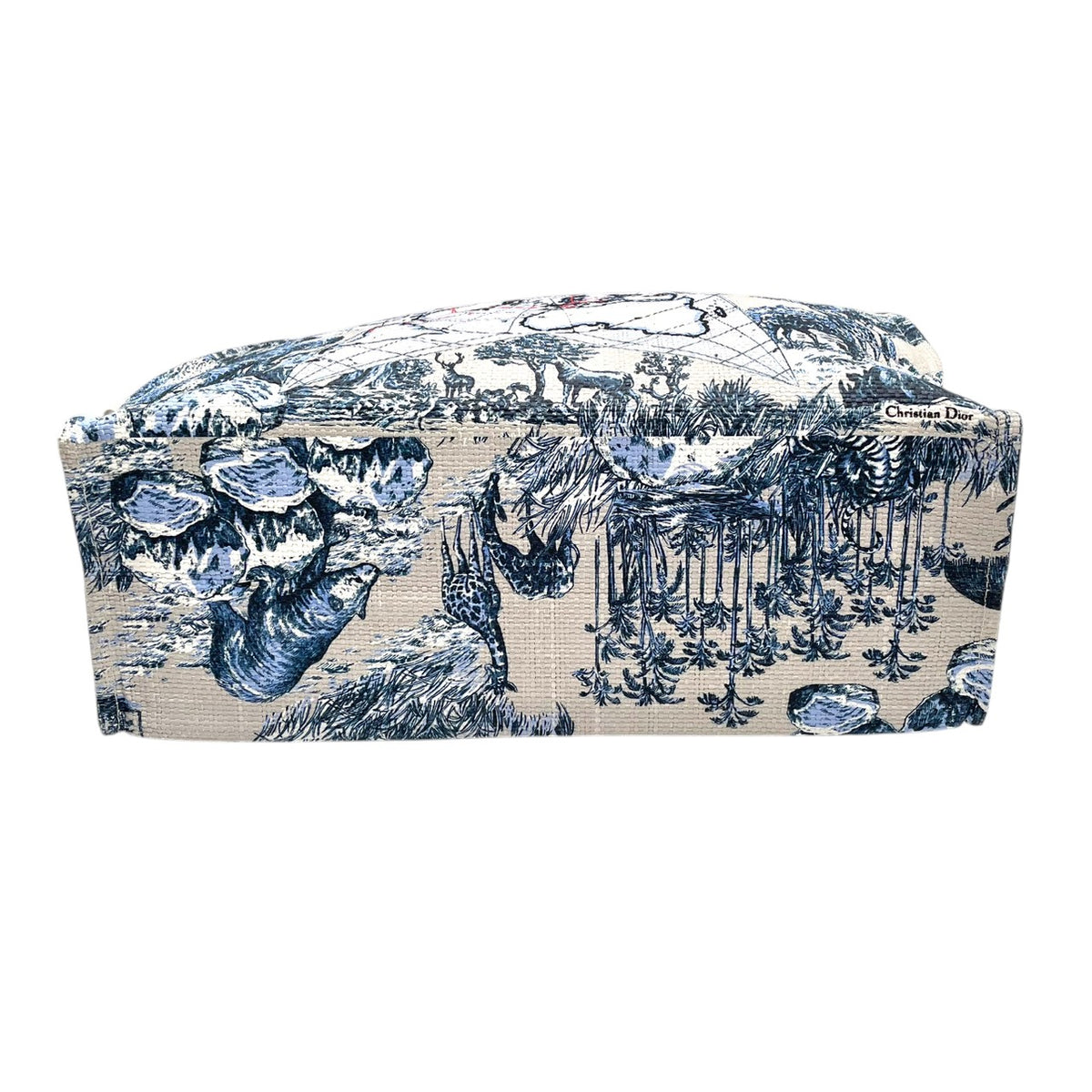 美品 Christian Dior クリスチャンディオール Around the World トートバッグ ノベルティ 非売品 プラチナ会員 バースデーギフト ライトブルー トワルドゥジュイ 地図 アニマル 総柄 肩掛け ペーパーストロー レディース S22