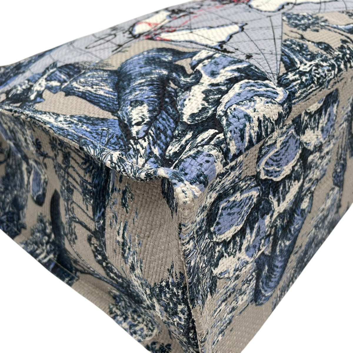 美品 Christian Dior クリスチャンディオール Around the World トートバッグ ノベルティ 非売品 プラチナ会員 バースデーギフト ライトブルー トワルドゥジュイ 地図 アニマル 総柄 肩掛け ペーパーストロー レディース S22