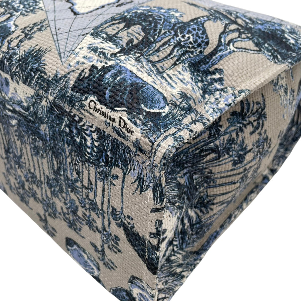 美品 Christian Dior クリスチャンディオール Around the World トートバッグ ノベルティ 非売品 プラチナ会員 バースデーギフト ライトブルー トワルドゥジュイ 地図 アニマル 総柄 肩掛け ペーパーストロー レディース S22
