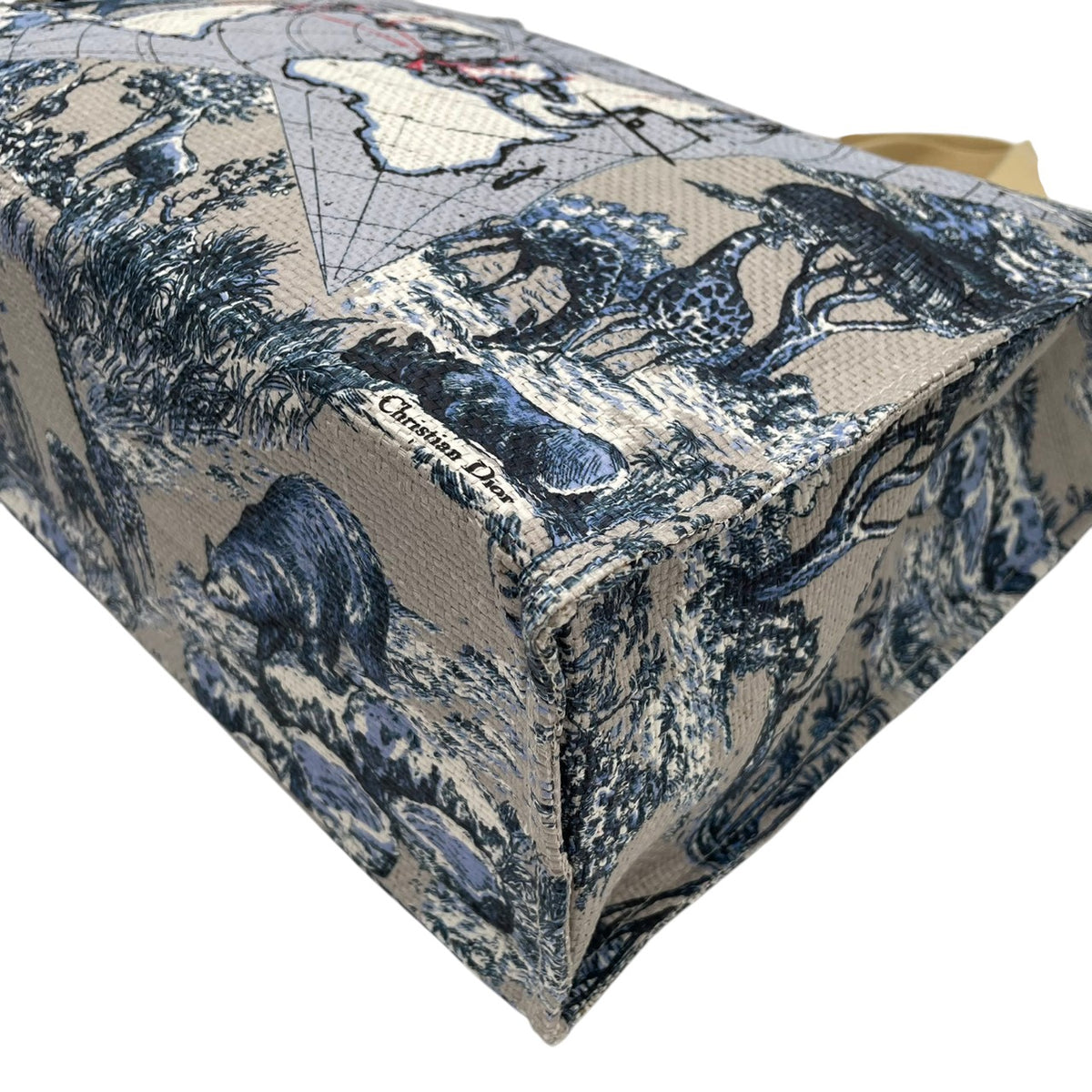 美品 Christian Dior クリスチャンディオール Around the World トートバッグ ノベルティ 非売品 プラチナ会員 バースデーギフト ライトブルー トワルドゥジュイ 地図 アニマル 総柄 肩掛け ペーパーストロー レディース S22