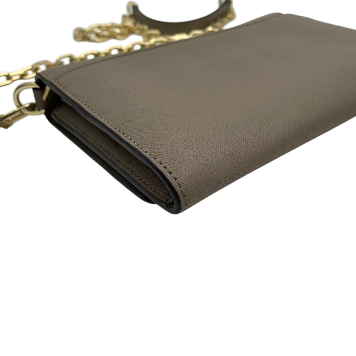 良品 TORY BURCH トリーバーチ Robinson ロビンソン チェーンウォレット ショルダーバッグ グレージュ サフィアーノレザー ゴールド金具 チェーンショルダー 斜め掛け 長財布 ロゴ フラップ お財布 レディース S22