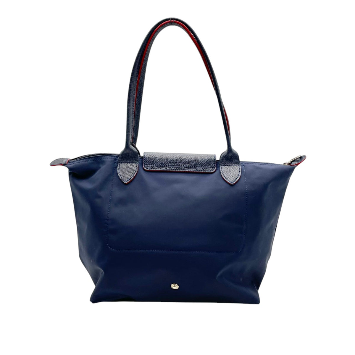 良品 LONGCHAMP ロンシャン LE PLIAGE CLUB ル プリアージュ クラブ トートバッグ ネイビー ナイロン レザー レッド ホース刺繍 ロゴ 肩掛け ロングハンドル ファスナー 折りたたみ レディース S10